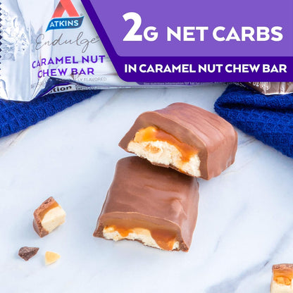 Atkins Endulge Caramel Nut Chew Bar, Dessert Favorite, 1G Sugar, Good Source of Fiber, 5 Count