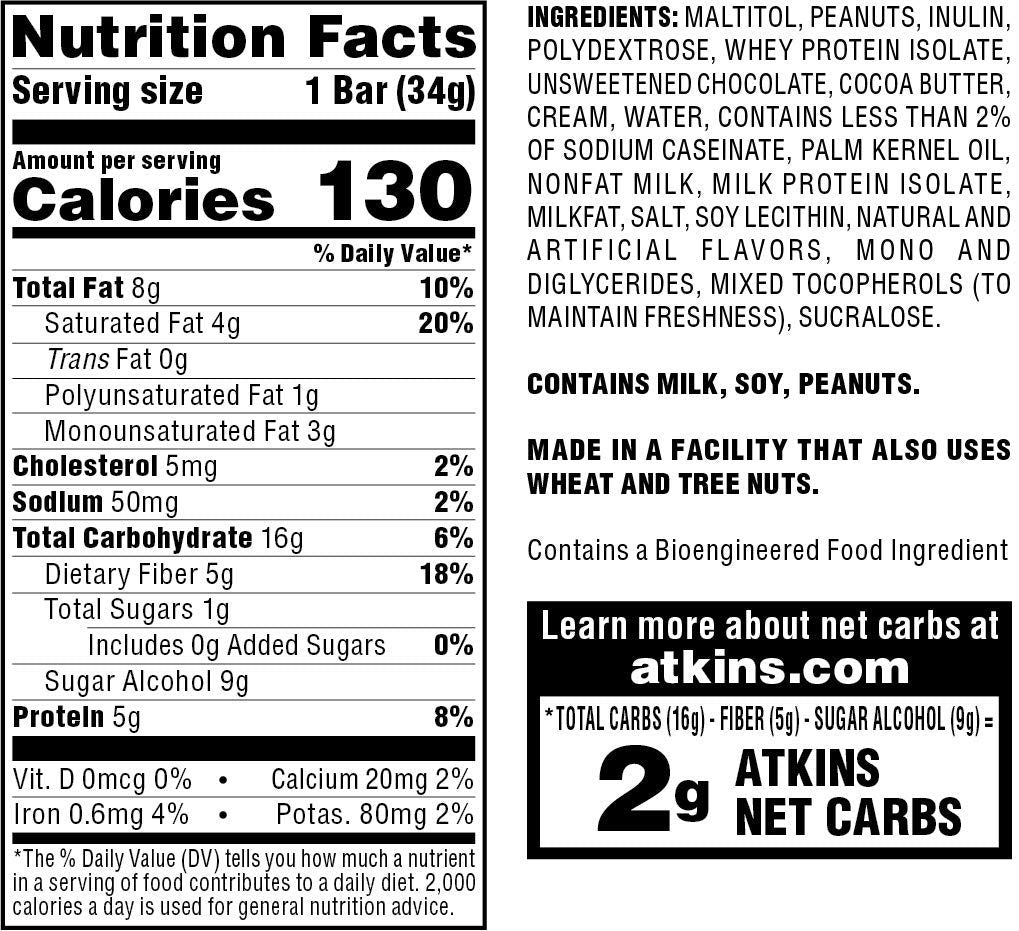 Atkins Endulge Caramel Nut Chew Bar, Dessert Favorite, 1G Sugar, Good Source of Fiber, 5 Count