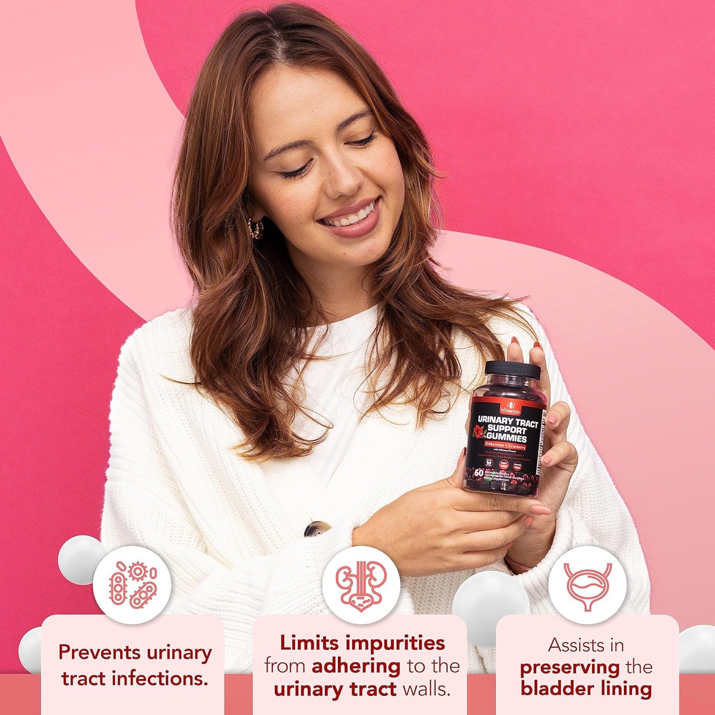 Powerful Cranberry Gummies  with D-Mannose - Urinary Tract Health - Fast-Acting Bladder Support Supplement - 60 Count